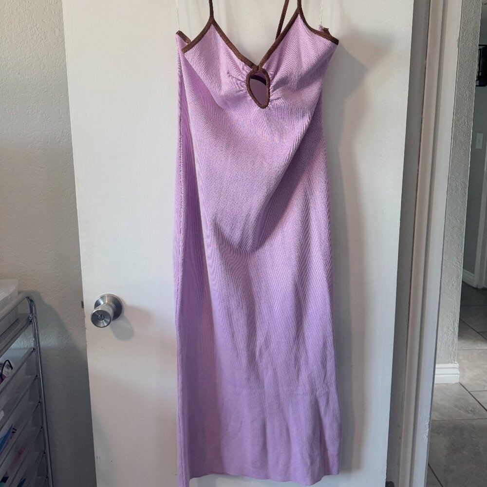 Lavender and Brown Cut-Out Midi Dress